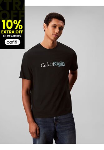 Camiseta Negra Con Estampado Gráfico De Logo En Letra Cursiva Calvin Klein Calvin Klein