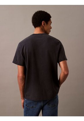 Camiseta Azul Acid Wash Graphic Crewneck Calvin Klein