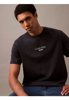 Camiseta Azul Acid Wash Graphic Crewneck Calvin Klein