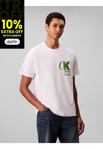 Camiseta Blanca Con Estampado De Logo Con Efecto Entrelazado Calvin Klein Calvin Klein
