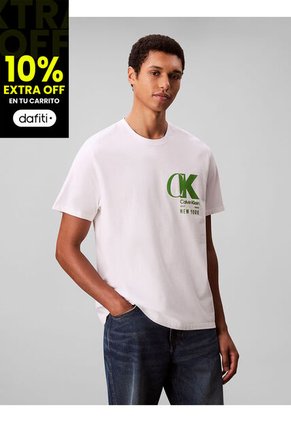 Camiseta Blanca Con Estampado De Logo Con Efecto Entrelazado Calvin Klein