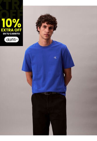 Camiseta Azul Regular De Manga Corta Con Monograma Bordado Calvin Klein Calvin Klein