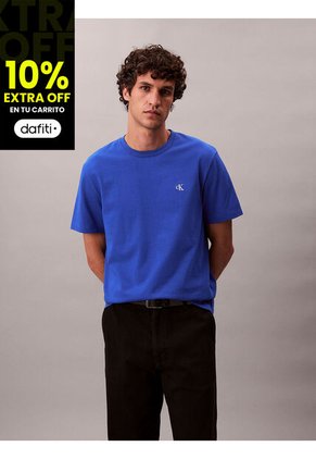 Camiseta Azul Regular De Manga Corta Con Monograma Bordado Calvin Klein