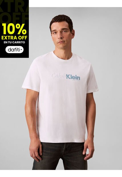 Camiseta Blanca Con Estampado Gráfico De Logo En Letra Cursiva Calvin Klein