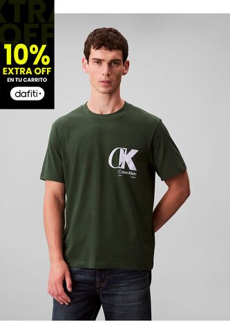 Camiseta Verde Con Estampado De Logo Con Efecto Entrelazado Calvin Klein Calvin Klein