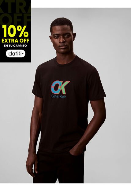 Camiseta Negra Con Estampado Gráfico De Monograma Calvin Klein