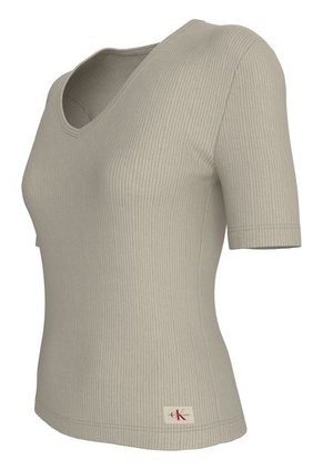 Camiseta Gris Slim De Canalé Con Cuello En V Calvin Klein