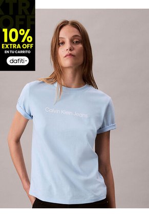 Camiseta Celeste Clásica Con Logo Estampado Calvin Klein