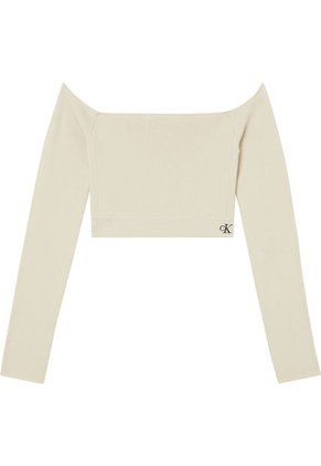 Saco Beige Cropped Manga Larga Con Logo Para Mujer Calvin Klein