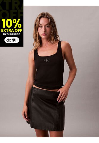 Camiseta Negra De Tirantes Acanalada Con Monograma Calvin Klein Calvin Klein