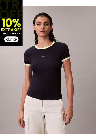 Camiseta Azul Baby Fit De Manga Corta En Canalé Calvin Klein Calvin Klein