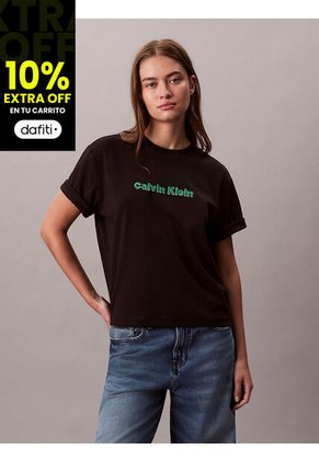 Camiseta Negra De Manga Corta Con Logo Bordado En 3D Calvin Klein