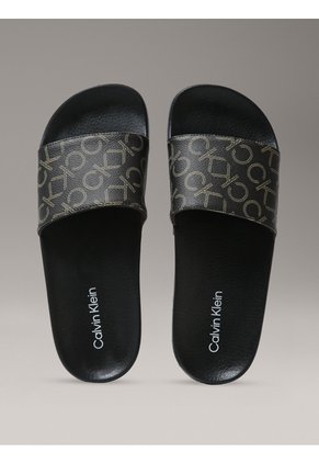 Sandalias Café Con Estampado De Monograma Calvin Klein