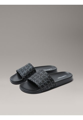 Sandalias Negras Con Estampado De Monograma Calvin Klein Calvin Klein