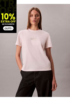 Camiseta Rosa Clásica Con Monograma Metalizado Calvin Klein