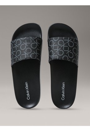 Sandalias Negras Con Estampado De Monograma Calvin Klein