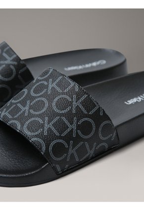 Sandalias Negras Con Estampado De Monograma Calvin Klein