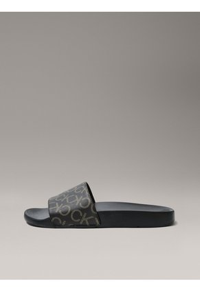 Sandalias Café Con Estampado De Monograma Calvin Klein