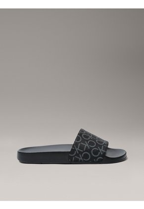 Sandalias Negras Con Estampado De Monograma Calvin Klein