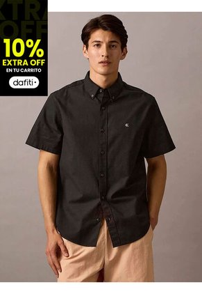 Camisa Negra Oxford Clásica De Manga Corta Calvin Klein