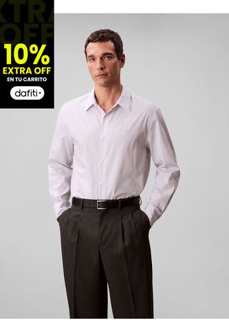 Camisa Blanca Relaxed De Manga Larga En Tejido Dobby A Rayas Calvin Klein Calvin Klein