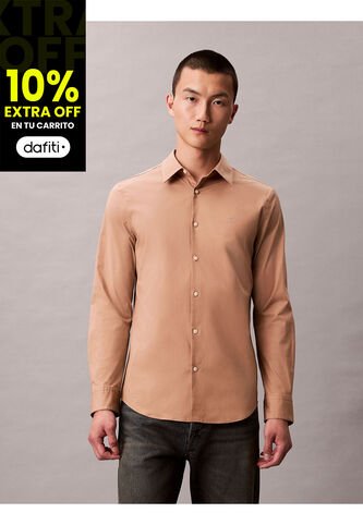 Camisa Beige Slim Fit Elástica De Manga Larga Calvin Klein Calvin Klein