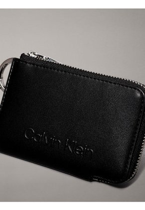 Tarjetero Negro De Cuero RFID Con Llavero Calvin Klein