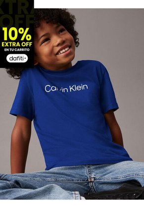 Camiseta Azul Con Logo Infantil Calvin Klein