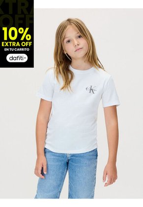 Camiseta Blanca Infantil Con Monograma Calvin Klein