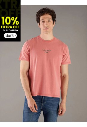 Camiseta Naranja Acid Wash Graphic Crewneck Calvin Klein