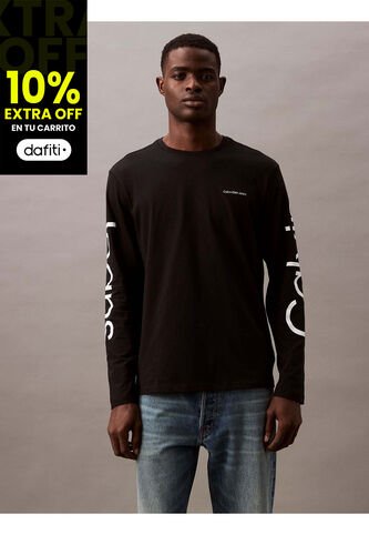 Camiseta Negra De Manga Larga Con Logo Viajero Calvin Klein Calvin Klein