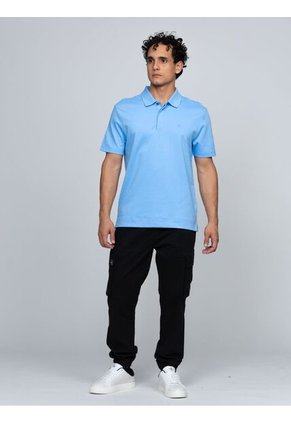 Polo Celeste De Algodón Interlock Calvin Klein