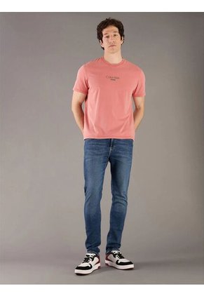 Camiseta Naranja Acid Wash Graphic Crewneck Calvin Klein