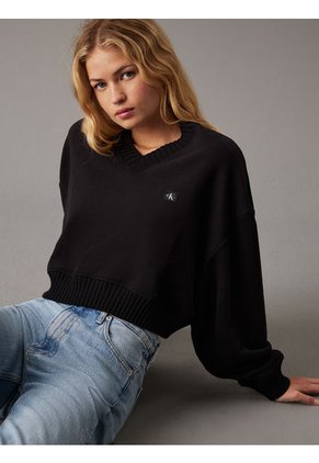 Saco Negro Cropped Con Cuello En V Calvin Klein