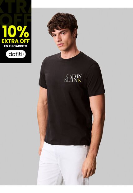 Camiseta Negra Con Diseño Apilado Calvin Klein