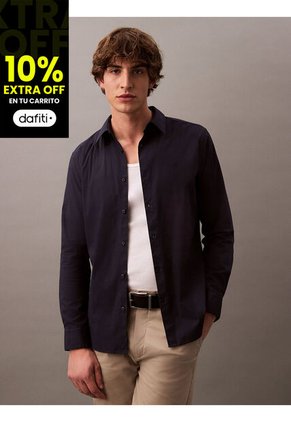 Camisa Azul Slim Fit Elástica De Manga Larga Calvin Klein