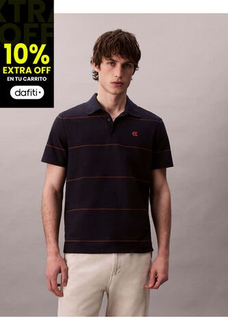 Polo Azul Sencillo Con Raya Texturizada Calvin Klein Calvin Klein