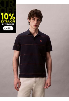 Polo Azul Sencillo Con Raya Texturizada Calvin Klein