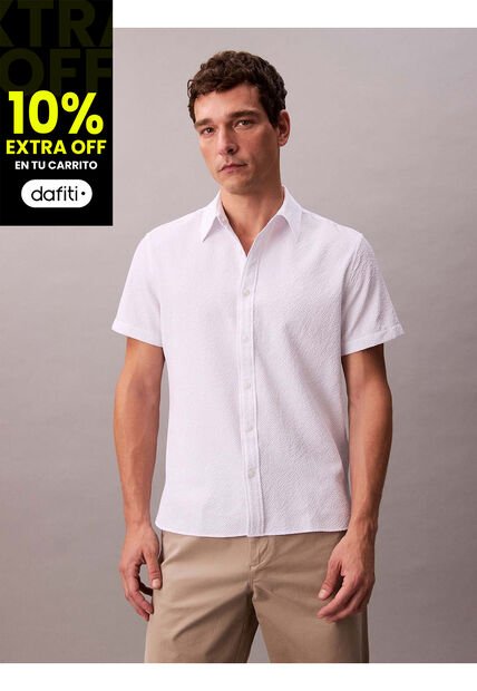 Camisa Blanca Classic De Tejido Arrugado Calvin Klein