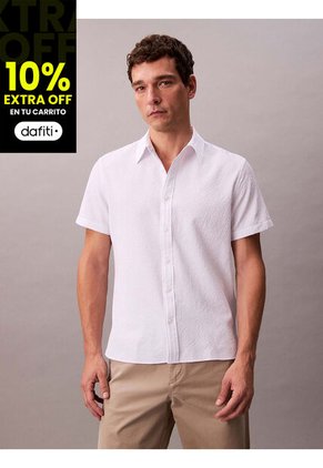 Camisa Blanca Classic De Tejido Arrugado Calvin Klein