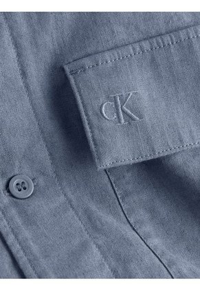 Camisa Azul Manga Corta De Lino Calvin Klein