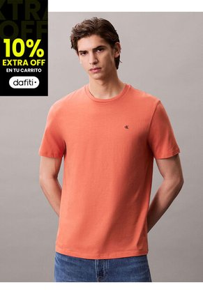 Camiseta Roja De Algodón Con Monograma Bordado Calvin Klein