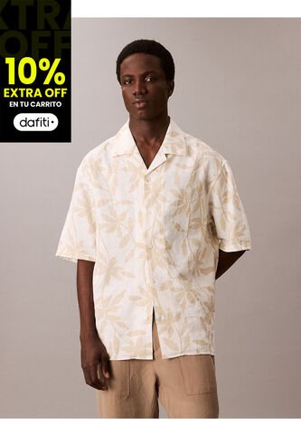 Camisa Beige Relaxed Con Monograma Calvin Klein Calvin Klein