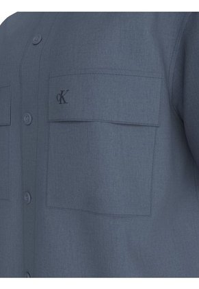 Camisa Azul Manga Corta De Lino Calvin Klein