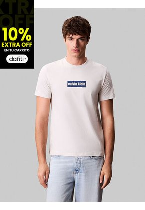Camiseta Beige Con Box Logo Calvin Klein