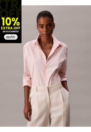 Camisa Rosa Slim Fit Elástica De Manga Larga Calvin Klein