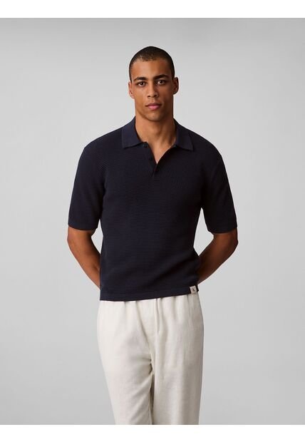 Polo Azul De Algodón Con Efecto Waffle Calvin Klein