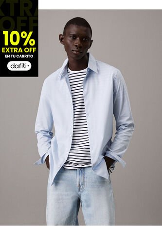 Camisa Azul Slim Fit Elástica De Manga Larga Calvin Klein Calvin Klein