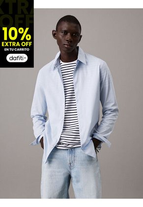 Camisa Azul Slim Fit Elástica De Manga Larga Calvin Klein