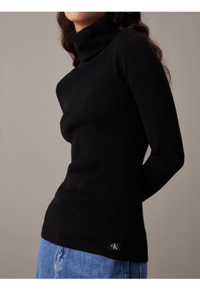 Saco Negro Tejido Slim De Cuello Alto De Canalé Calvin Klein